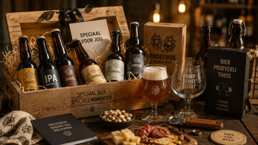Luxe ipa bierpakket met speciaalbier, glazen en hapjes voor een complete bierproeverij thuis