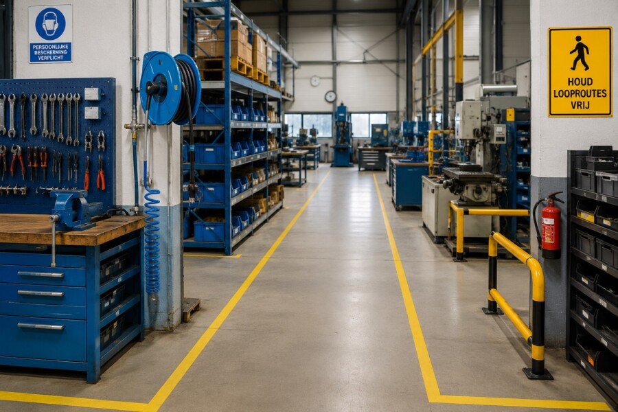 looproutes in magazijn lijnen veiligheid